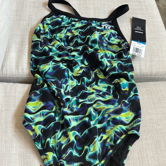 TYR Women's Durafast Elite Diamondfit Swimsuit Green/Energia Size30/Small - Picture 5 of 7